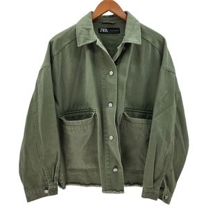 Zara Women Size S Green Denim Jacket